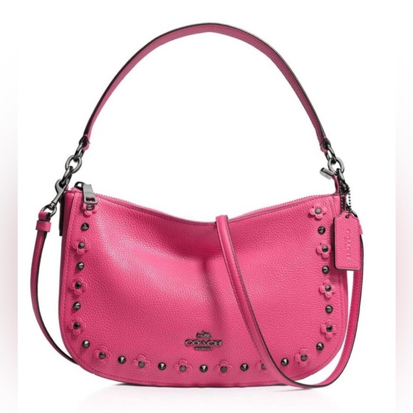 💖NWT Authentic Coach ChelseaPink Shoulder/Crossbody💖 Floral Rivets Leather